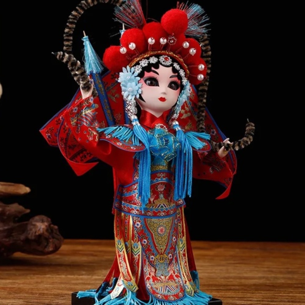 Chinese Beijing Opera Silk Doll Figurine Jingju Costume Asian Decor Display